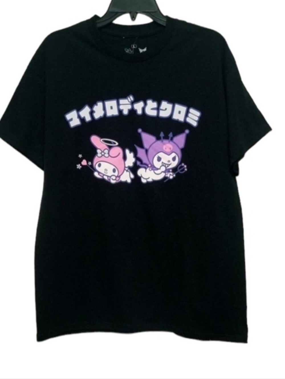 NEW My Melody Angel and Kuromi Devil Graphic Print Black Tee Shirt NWOT